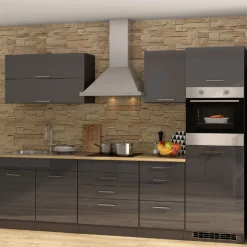 Küchenzeile Ragnar 290cm mit Backofen - Hochglanz anthrazit