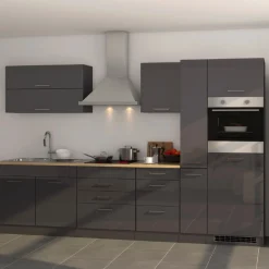Küchenzeile Ragnar 320cm mit Backofen - Hochglanz anthrazit