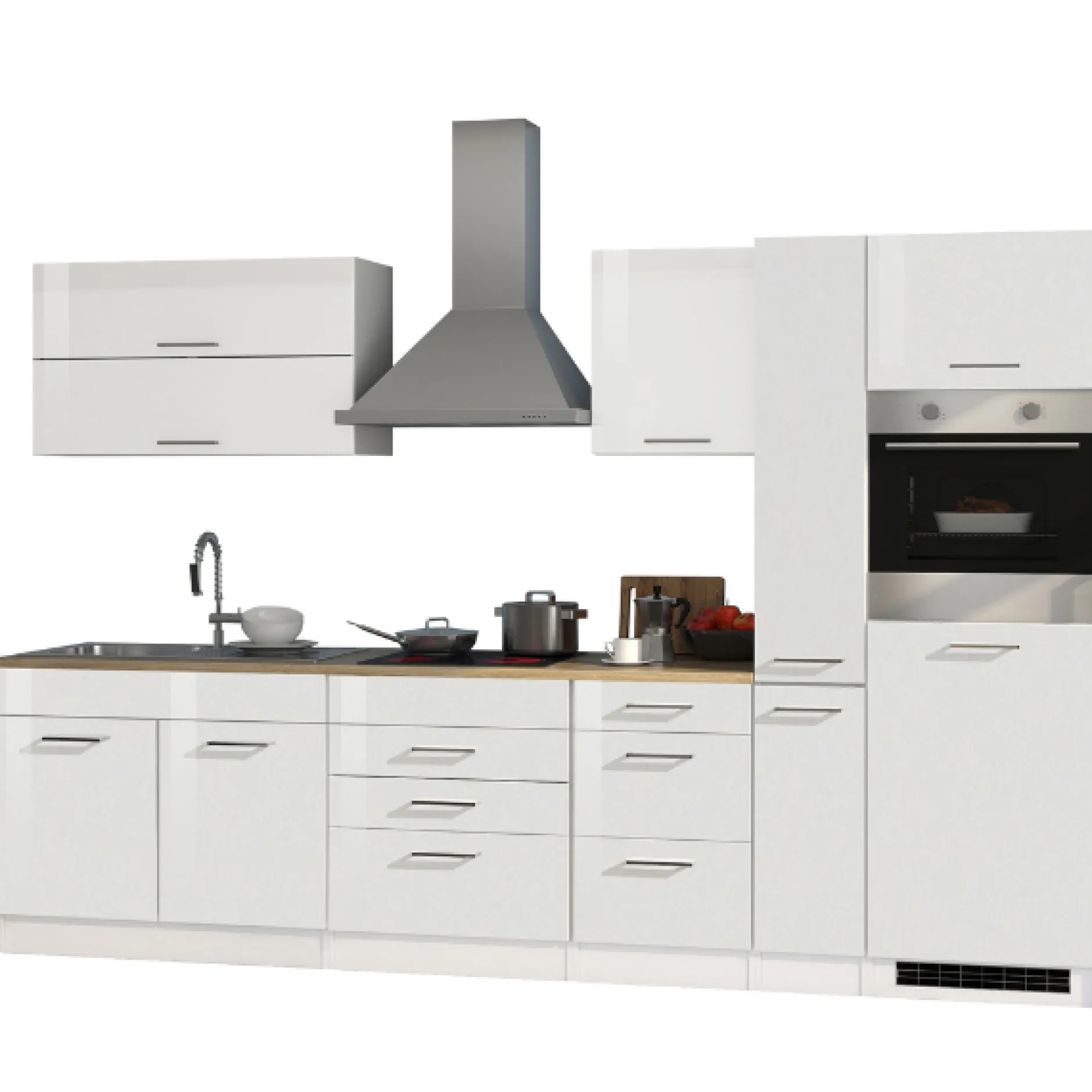 Küchenzeile Ragnar 320cm mit Backofen - Hochglanz weiß