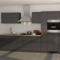 Küchenzeile Ragnar 320cm mit Backofen - Hochglanz anthrazit