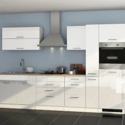 Küchenzeile Ragnar 320cm mit Backofen und Kühlschrank - Hochglanz weiß