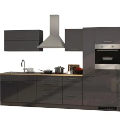 Küchenzeile Ragnar 320cm mit Backofen und Kühlschrank - Hochglanz anthrazit