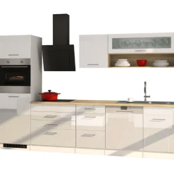 Küchenzeile Ragnar 300cm mit Geschirrspüler, Backofen und Kühlschrank - hochglänzend weiß