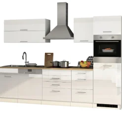 Küchenzeile Ragnar 300cm mit Geschirrspüler und Backofen - Hochglanz weiß