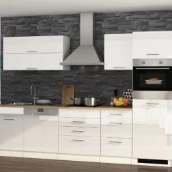 Küchenzeile Ragnar 300cm mit Geschirrspüler, Kühlschrank und Backofen - hochglänzend weiß