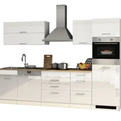Küchenzeile Ragnar 300cm mit Geschirrspüler, Kühlschrank und Backofen - hochglänzend weiß
