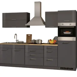 Küchenzeile Ragnar 290cm mit Kühlschrank und Backofen - Hochglanz anthrazit