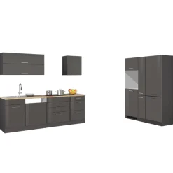 Küchenzeile Ragnar 390cm mit Platz für Kühl-Gefrierkombination, Backofen und Geschirrspüler - Hochglanz anthrazit