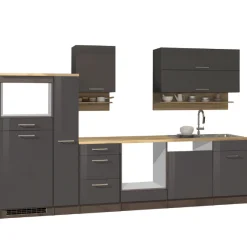 Küchenzeile Ragnar 310cm mit Platz für Mikrowelle, Kühlschrank, Backofen und Geschirrspüler - anthrazit hochglanz