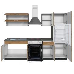 Küchenzeile Sorrella 270cm mit Backofen und Kühlschrank - Eiche/Graphit