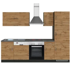 Küchenzeile Sorrella 270cm mit Backofen, Geschirrspüler und Kühlschrank - Eiche/Graphit
