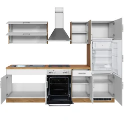 Küchenzeile Sorrella 270cm mit Backofen und Kühlschrank - weiß/Eiche