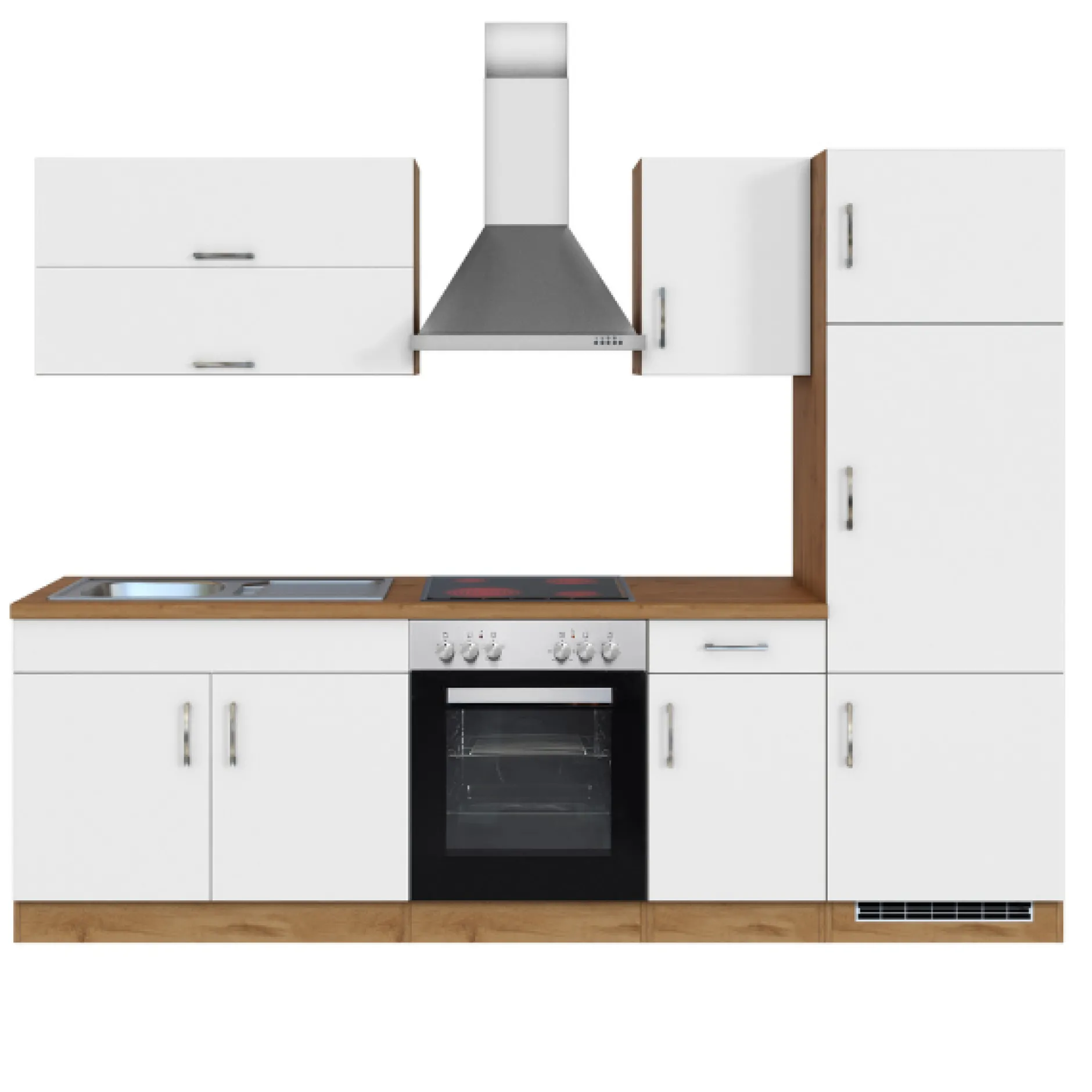 Küchenzeile Sorrella 270cm mit Backofen und Kühlschrank - weiß/Eiche