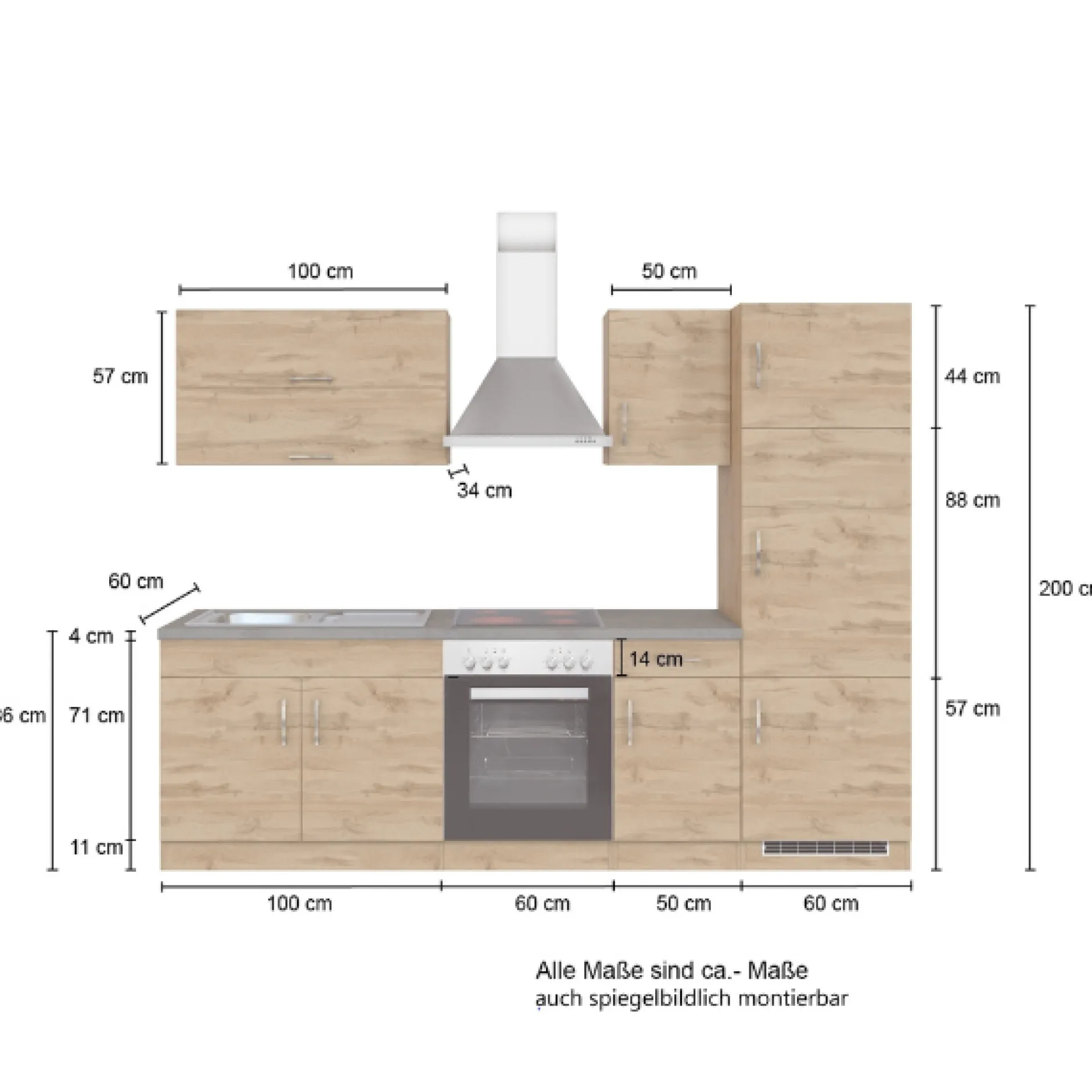 Küchenzeile Sorrella 270cm mit Backofen und Kühlschrank - anthrazit/ocker