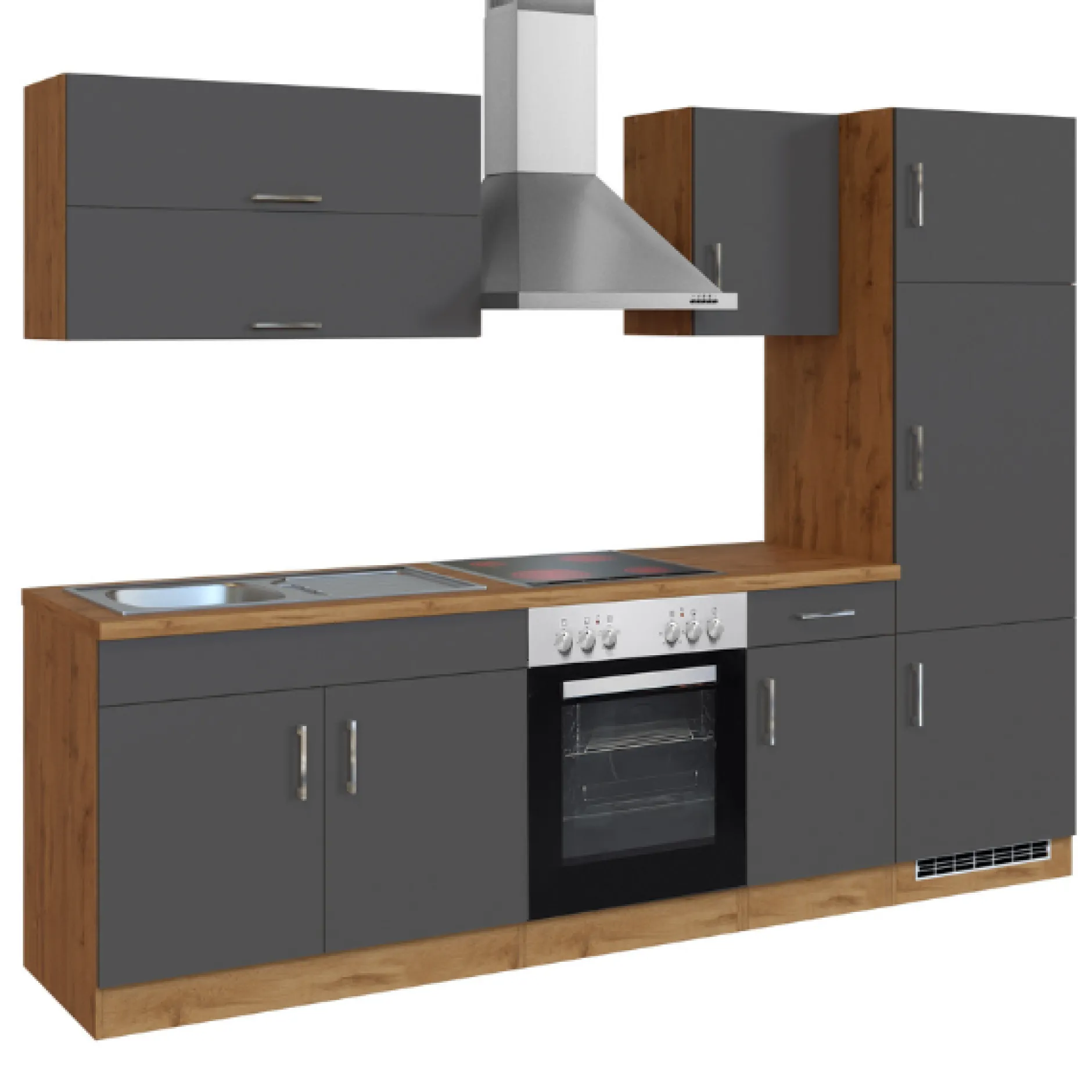 Küchenzeile Sorrella 270cm mit Backofen und Kühlschrank - anthrazit/ocker