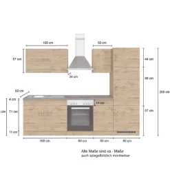 Küchenzeile Sorrella 270cm mit Backofen und Kühlschrank - Eiche