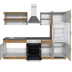 Küchenzeile Sorrella 270cm mit Backofen und Kühlschrank - Eiche