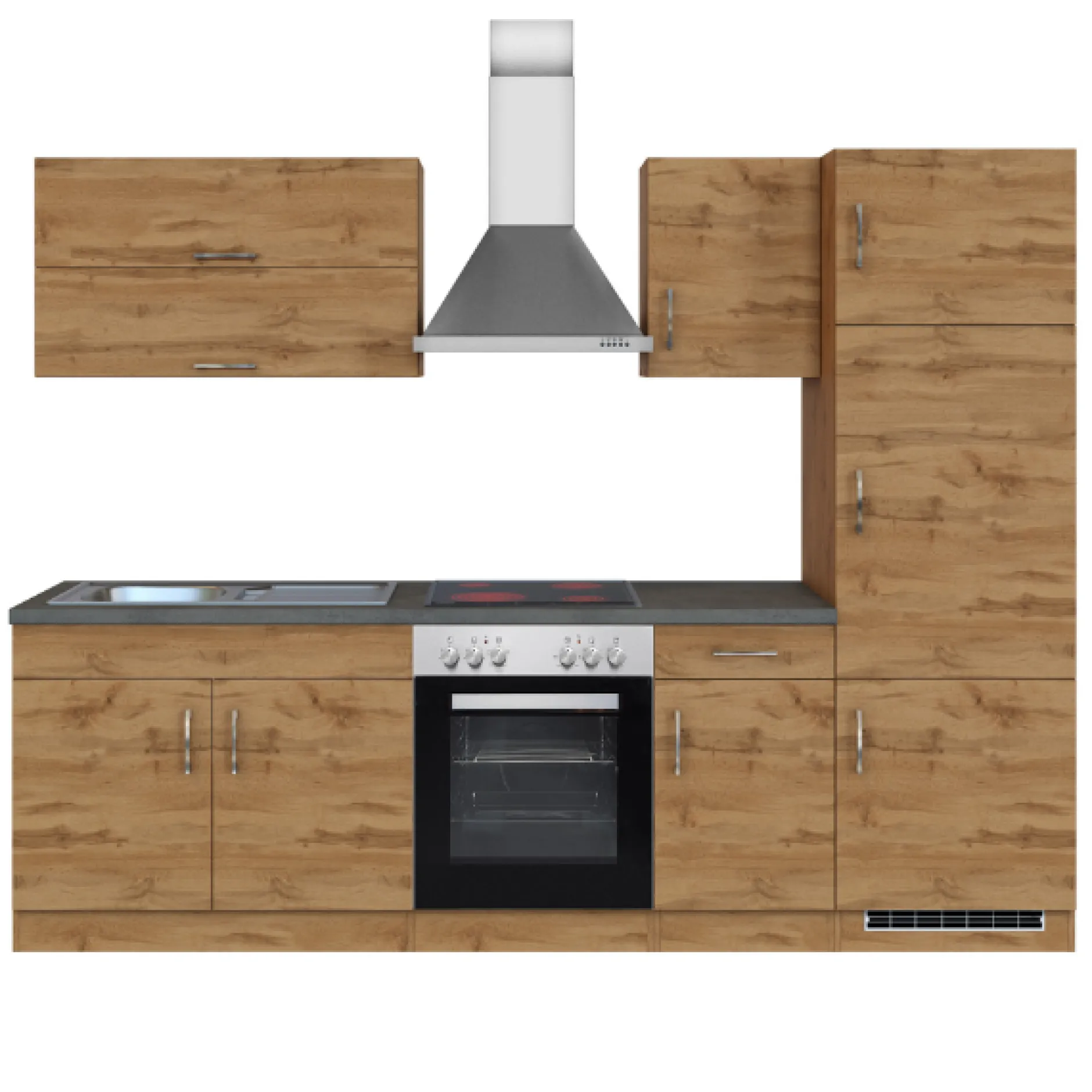 Küchenzeile Sorrella 270cm mit Backofen und Kühlschrank - Eiche