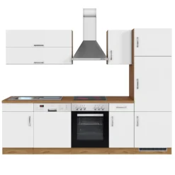 Küchenzeile Sorrella 270cm mit Backofen, Geschirrspüler und Kühlschrank - weiß/Eiche
