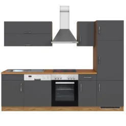 Küchenzeile Sorrella 270cm mit Backofen, Geschirrspüler und Kühlschrank - anthrazit/ocker