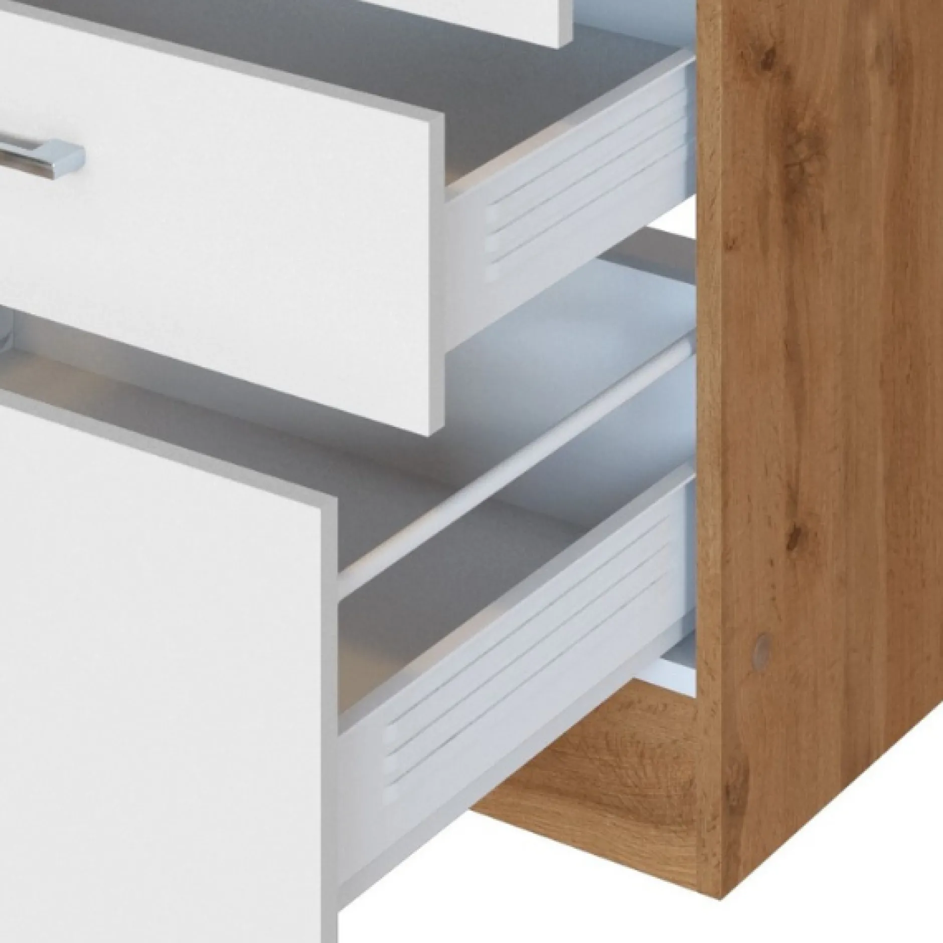 Küchenzeile Sorrella 270cm mit Backofen und Kühlschrank - weiß/Eiche