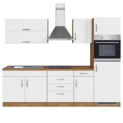 Küchenzeile Sorrella 270cm mit Backofen und Kühlschrank - weiß/Eiche
