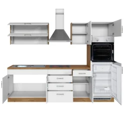 Küchenzeile Sorrella 270cm mit Backofen und Kühlschrank - weiß/Eiche