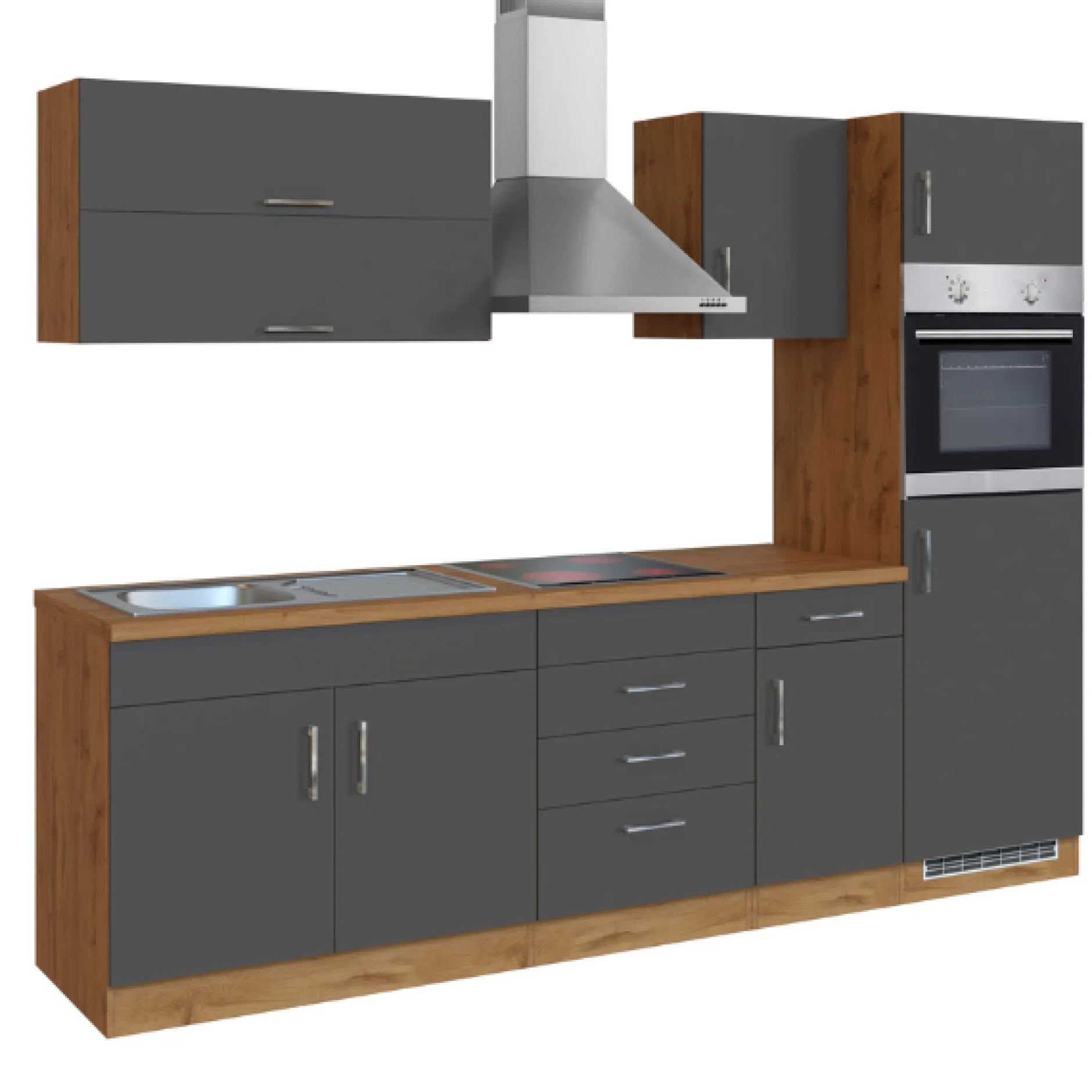 Küchenzeile Sorrella 270cm mit Backofen und Kühlschrank - anthrazit/ocker