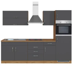 Küchenzeile Sorrella 270cm mit Backofen und Kühlschrank - anthrazit/ocker