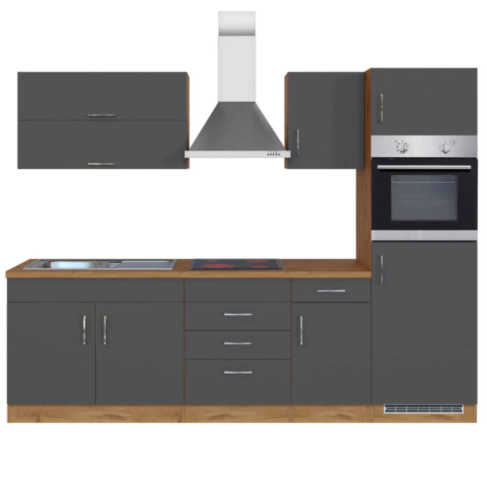 Küchenzeile Sorrella 270cm mit Backofen und Kühlschrank - anthrazit/ocker