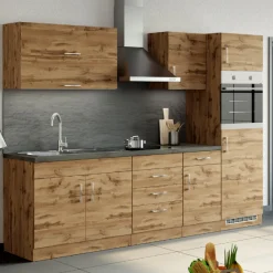 Küchenzeile Sorrella 270cm mit Backofen und Kühlschrank - Eiche
