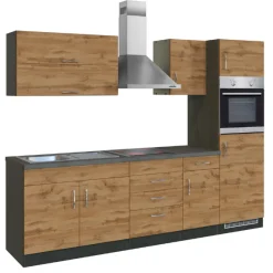 Küchenzeile Sorrella 270cm mit Backofen und Kühlschrank - Eiche/Graphit