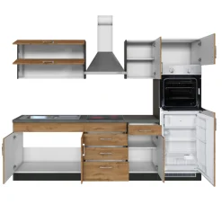 Küchenzeile Sorrella 270cm mit Backofen und Kühlschrank - Eiche/Graphit