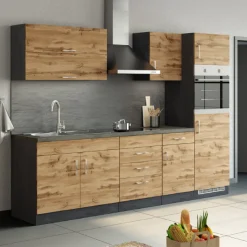Küchenzeile Sorrella 270cm mit Backofen und Kühlschrank - Eiche/Graphit