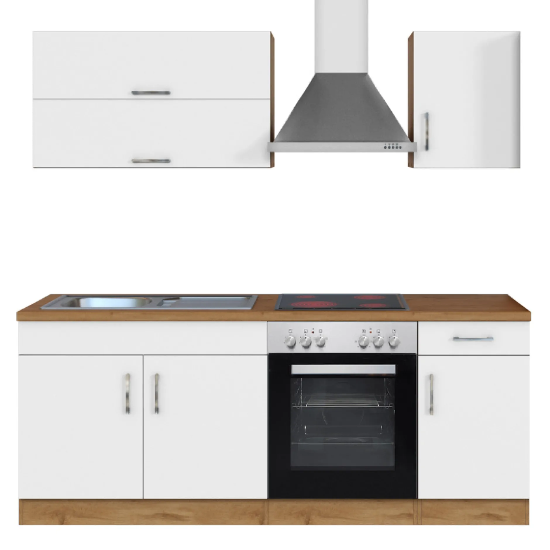 Küchenzeile Sorrella 210cm mit eingebautem Backofen - weiß/Eiche