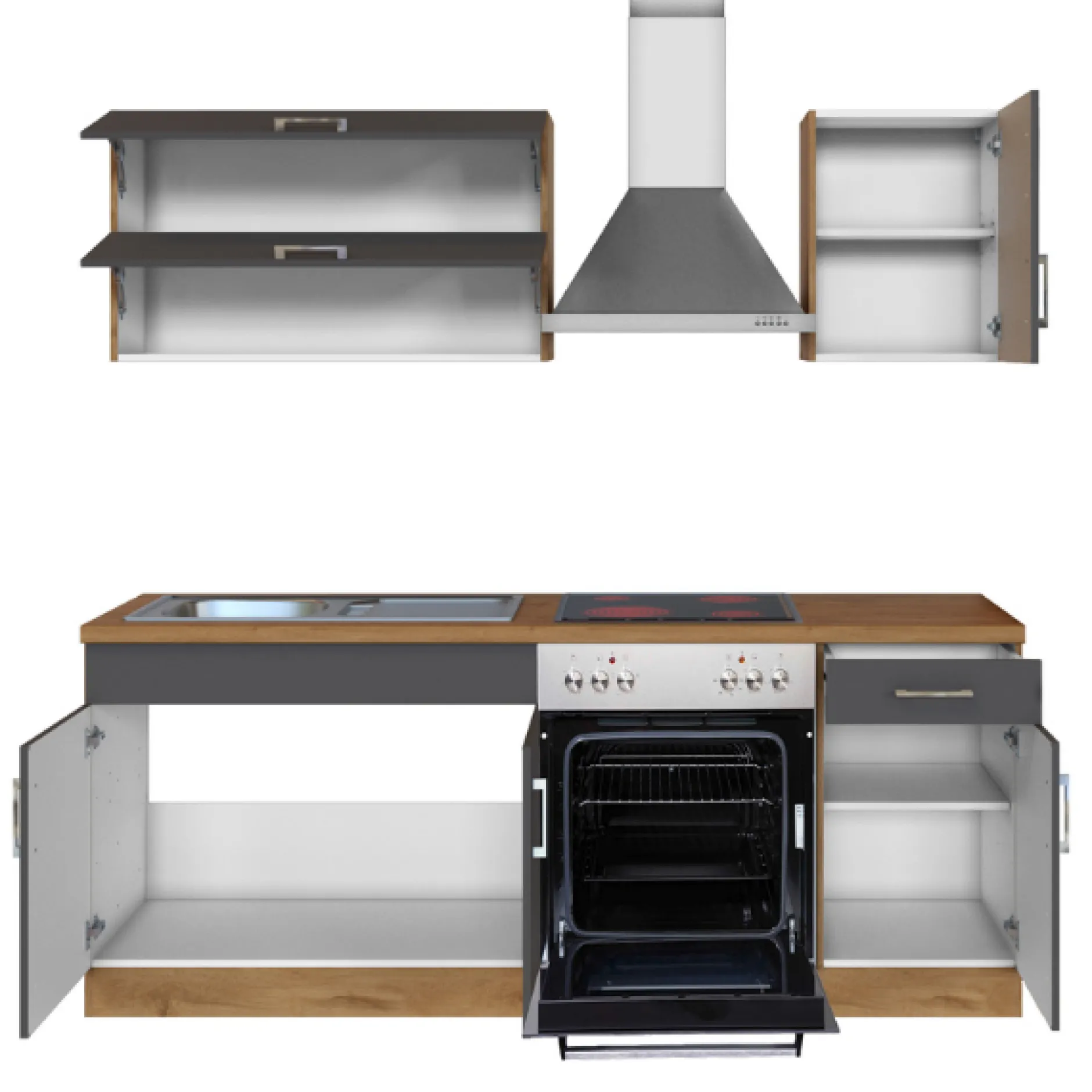 Küchenzeile Sorrella 210cm mit eingebautem Backofen - anthrazit/ocker