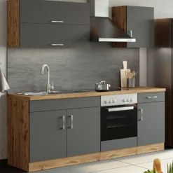 Küchenzeile Sorrella 210cm mit eingebautem Backofen - anthrazit/ocker