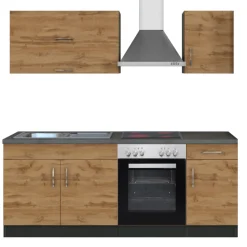 Küchenzeile Sorrella 210cm mit eingebautem Backofen - Eiche/Graphit