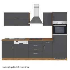 Küchenzeile Sorrella 270cm mit Geschirrspüler, Backofen und Kühlschrank - anthrazit/ocker