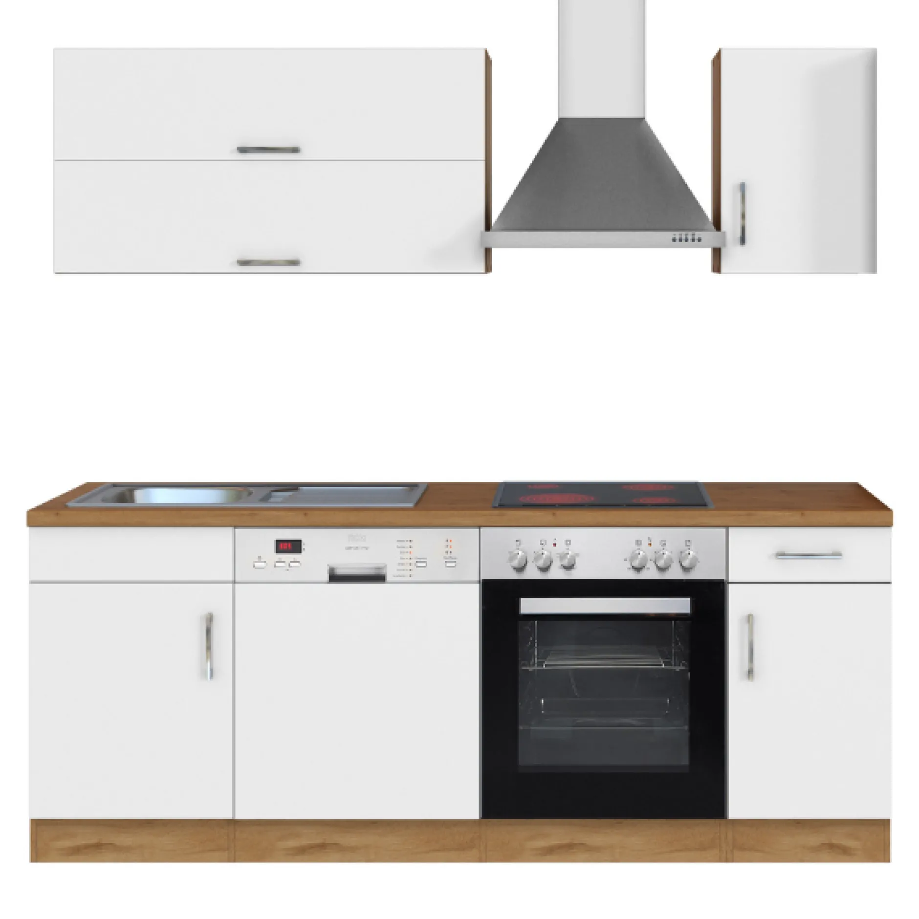 Küchenzeile Sorrella 210cm mit Geschirrspüler und Backofen - weiß/Eiche