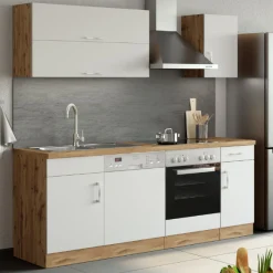 Küchenzeile Sorrella 210cm mit Geschirrspüler und Backofen - weiß/Eiche
