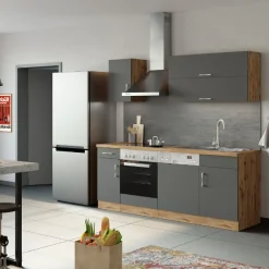 Küchenzeile Sorrella 210cm mit Geschirrspüler und Backofen - anthrazit/ocker