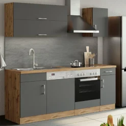 Küchenzeile Sorrella 210cm mit Geschirrspüler und Backofen - anthrazit/ocker