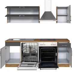 Küchenzeile Sorrella 210cm mit Geschirrspüler und Backofen - anthrazit/ocker