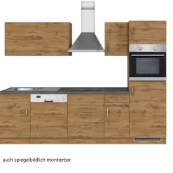 Küchenzeile Sorrella 270cm mit Geschirrspüler, Backofen und Kühlschrank - Eiche