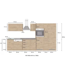 Küchenzeile Sorrella 360cm mit Geschirrspüler, Backofen, Kühl- und Gefrierschrank - weiß/Eiche
