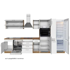 Küchenzeile Sorrella 360cm mit Geschirrspüler, Backofen, Kühl- und Gefrierschrank - weiß/Eiche
