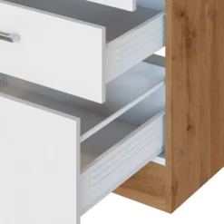Küchenzeile Sorrella 360cm mit Geschirrspüler, Backofen, Kühl- und Gefrierschrank - weiß/Eiche