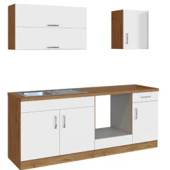 Küchenzeile Sorrella 210cm mit Platz für Backofen - weiß/Eiche