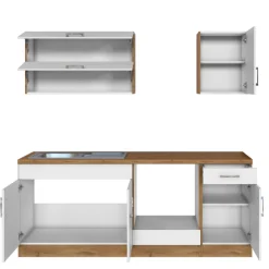 Küchenzeile Sorrella 210cm mit Platz für Backofen - weiß/Eiche